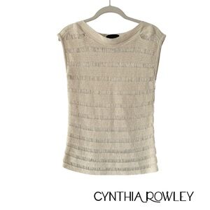Cynthia Rowley Elegant Cream Off-White Cap Sleeve Knit Sweater Size Small